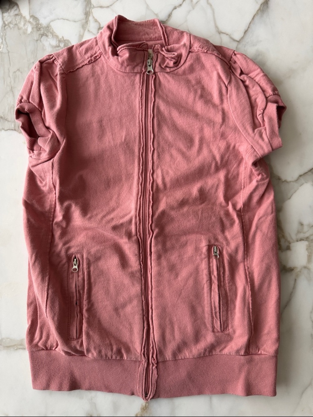 FCUK Pink Zip-Front Short Sleeve Sweatshirt
